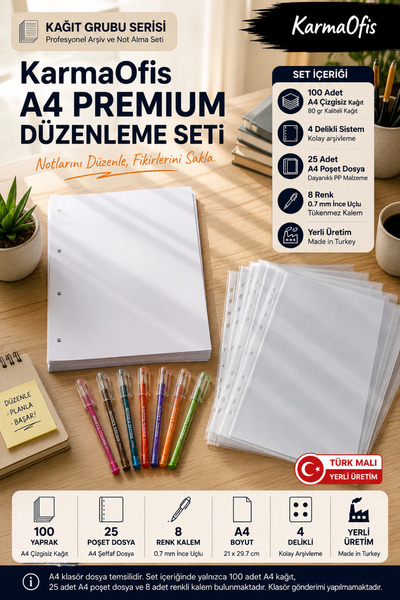 KarmaOfis A4 Premium Editing Set |   100 Sheets of 4-Hole Unlined A4 Paper + ...