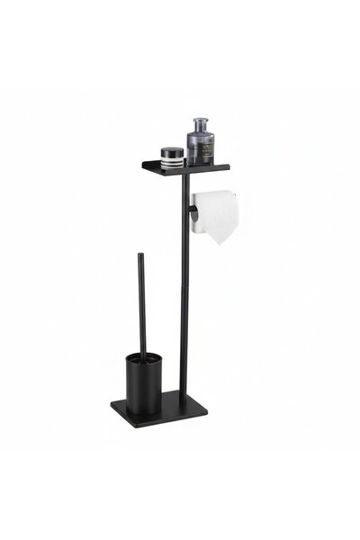 YBOSHOP Suport baie multifunctional 3 in 1 Uni, metalic, negru, cu hartie igi...