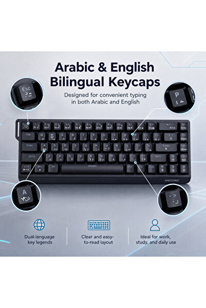 Ajazz NK68 V2 Wired Keyboard ABS Black Keycaps RGB Red Linear Switches Arabic...