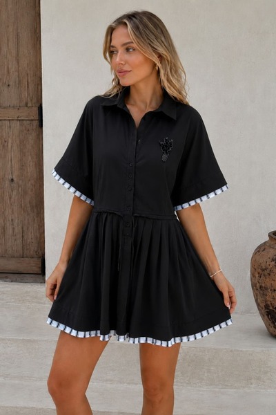 yb yağmur butik Bird Embroidered Garnished Mini Dress