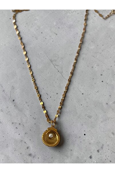 Hoop jewelery قلادة من الفولاذ بطول 45 سم على شكل صدفة بحرية مع لؤلؤ