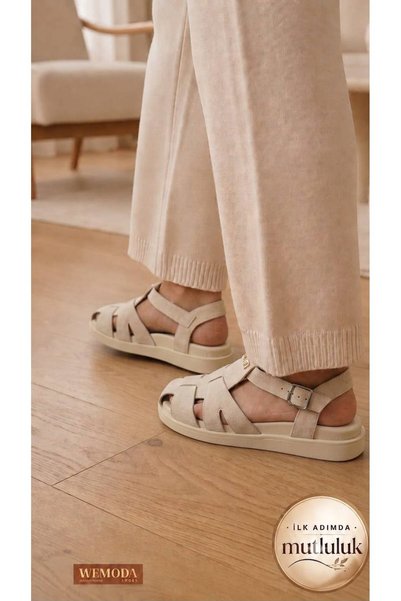 MİSSWEMODASHOES Women's Beige Gladiator Closed-Front Sandals
