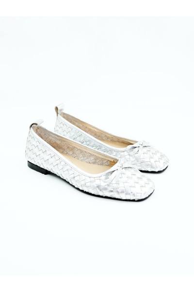 Tenau Women's Genuine Leather Ballerinas Silver