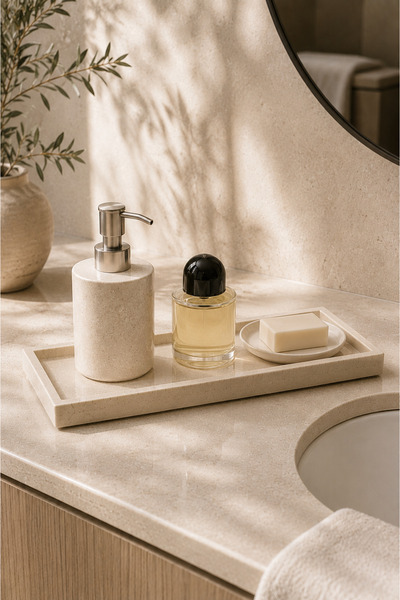 Marbello Beige Marble Tray 30X12 cm Decorative Presentation Tray Bathroom Org...