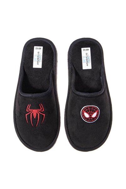 Amaryllis Slippers Ανδρική/Εφηβική βελούδινη παντόφλα μαύρη Σπάιντερμαν Ελληνική