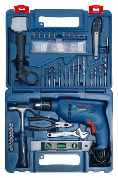 Bosch GSB 600 Darbeli Matkap 600 W + 100 Parça Aksesuar Seti Mavi Renkli Güçlü