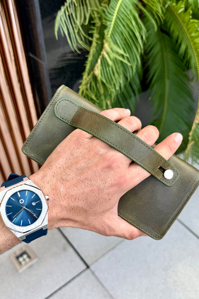 CüzCan Montana Unisex Vintage Green Genuine Leather Magnetic Phone Wallet - P...