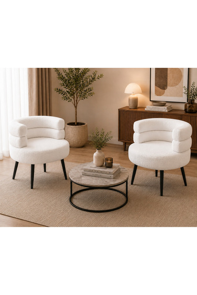 N.zone 2-Piece Set of Luxury Round Boucle Chair with Unique Modern Design, Co...