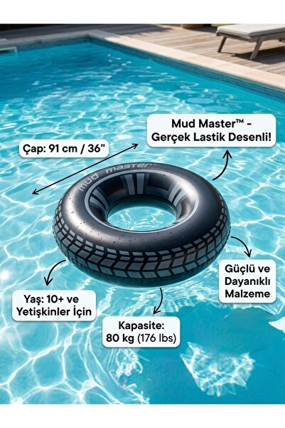 Ceylan Yolu Awm Şişme Yetişkin ve Genç Deniz Simidi - 91 cm (36") Tekerlek De...