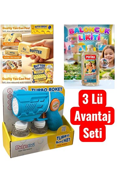 Pofika Turbo Roket Büyük Baloncuk Köpük Tabancası Işıklı Pilli Otomatik + Bal...