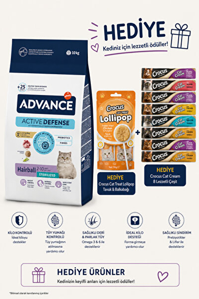 Advance Hairball Sterilised Hindi Etli Kısırlaştırılmış Kedi Maması 10 Kg HED...