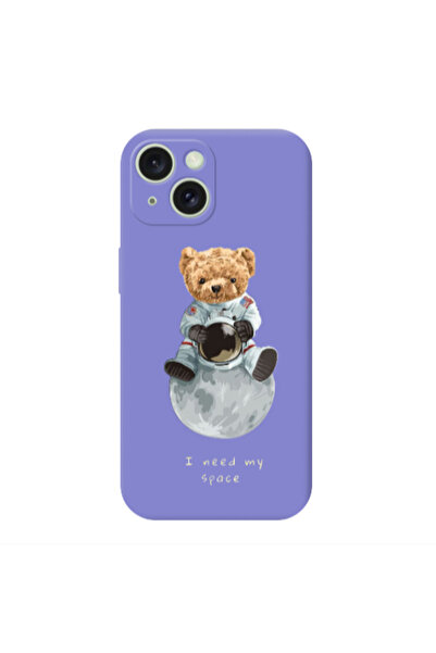 Other Apple iPhone 15 Plus Bear in space Purple Colored Silicone TPU Θήκη
