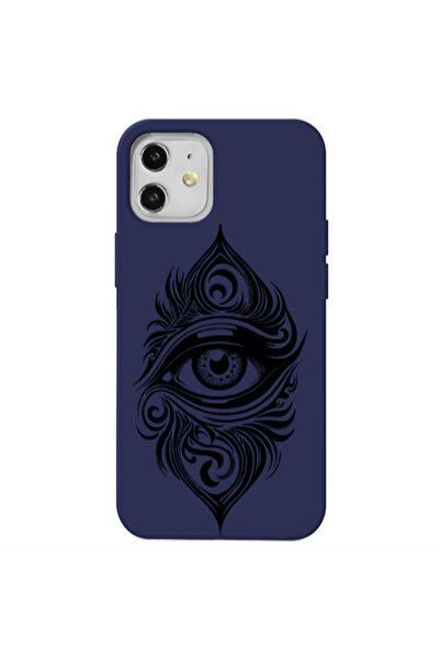 Other Apple iPhone 12 Eye patterned drawing Dark blue Colored Silicone TPU Θήκη