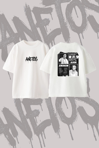 Anetos Eminem_9 Design Printed Oversize Crew Neck T-Shirt White
