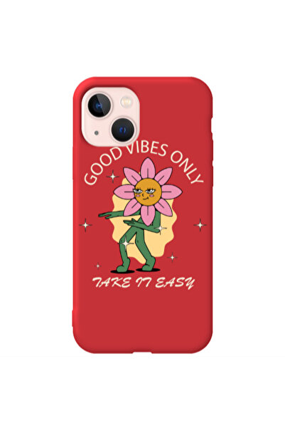 Other Apple iPhone 13 Good Vibes Only Red Colored Silicone TPU Θήκη