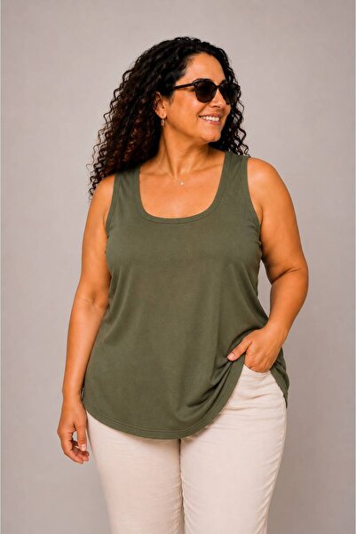 Gülmina Moda Women's Square Neck Plus Size Ribbed Athlete Blouse