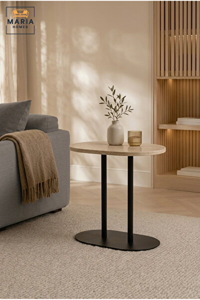 MARIA HOMES Modern Round Side Table with Marble-Effect Top & Pedestal Base, C...