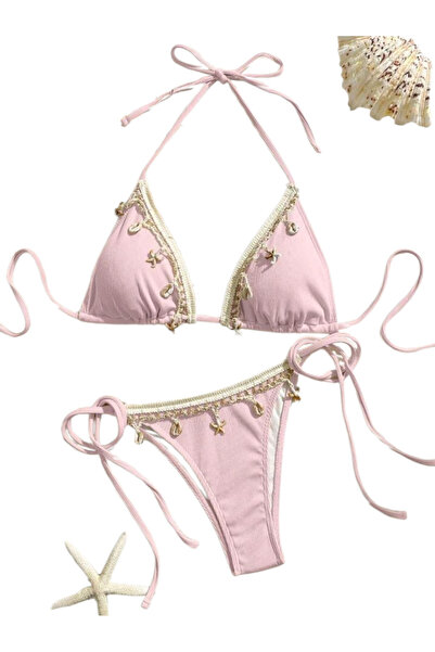 OEM Costum de baie, summer vibe, din 2 piese, roz cu crem, XS