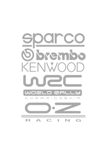 OEM Set de 5 autocolante auto, culoare gri, 30x22 cm, Sparco, Brembo, Kenwood...