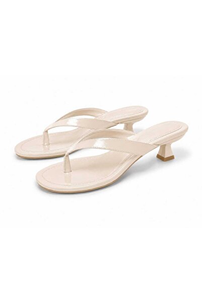 CİMİLİ SHOES Women's Beige Flip-Flop Heeled Slippers Orthopedic Women's Sandals