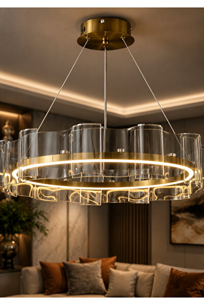 Greca Modern Led Chandelier 3 Lights Yellow White Cream Diameter 600mm Diffus...