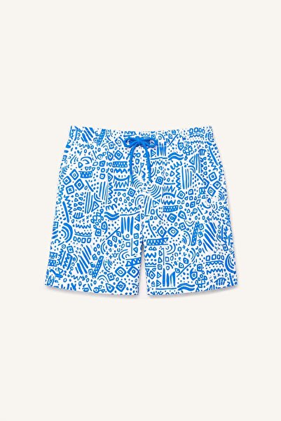 DeFacto Regular Fit Printed Mesh Lined Blue Swim Shorts G7490Ax26Hs