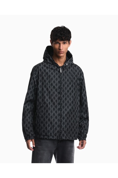 Emporio Armani Men's Comfortable Fit Double-Sided Rainproof Fabric Hooded Nav...