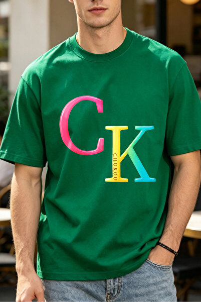 Fleck Casual Style T Shirts For Men Colorful Ck Logo With Chukou Text Mens Pr...
