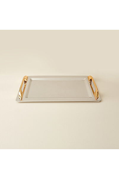 Arsel Tuğba Gold Kulplu Tepsi - Platin - 24x39 cm
