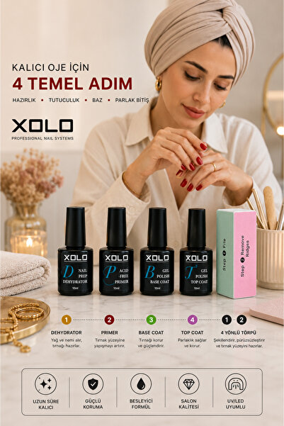 xolo Rubber Base Primer Dehidratör 4'lü Set Protez Tırnak Hazırlık Seti Nail ...