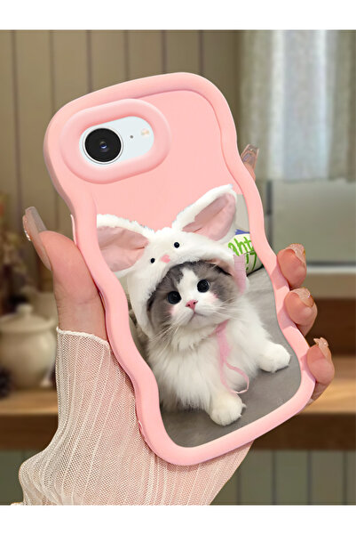PATTERNOVA iPhone 16E/17E Uyumlu Tavşan şapkalı kedi dalgalı kılıf, yumuşak t...