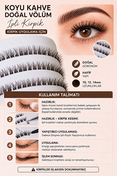 Genel Markalar Koyu Kahve Doğal Völüm İpli Kirpik mix 10,12,14mm pratik ipek ...