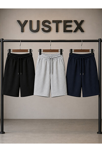 yx yustex sport 3-Piece Shorts (Black-Grey-Navy Blue) Basic Summer Shorts Set...
