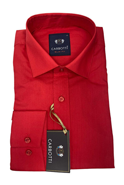OEM Camasa barbati-rosu, cu maneca lunga, bumbac-poliester, marime S, slim-fit