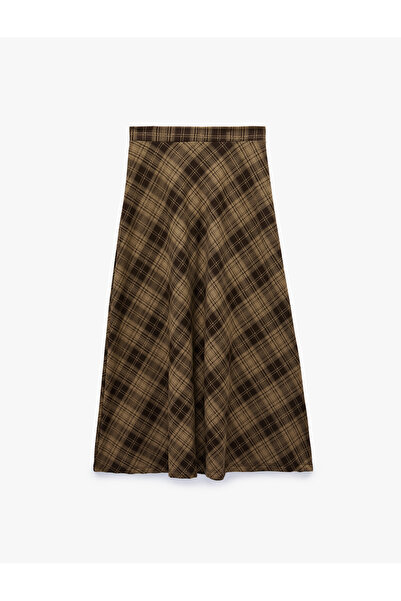 Koton Standard Waist A-Line Flared Plaid Skirt