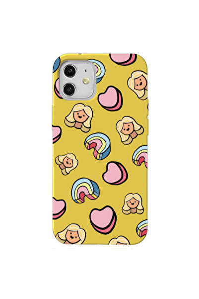 Other Apple iPhone 12 Girl rainbow and hearts Yellow Colored Silicone TPU Θήκη