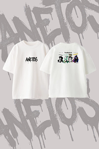 Anetos The Weeknd_1 Μπλουζάκι με στάμπα σχεδίου Oversize με λαιμόκοψη Crew, Λ...