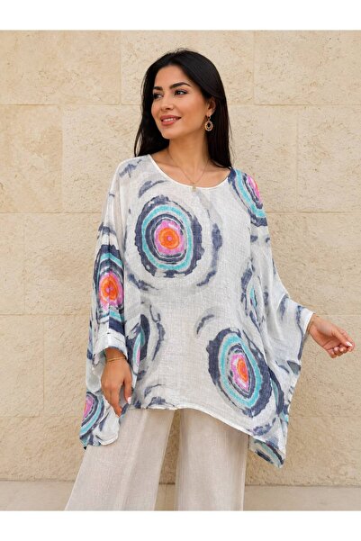 AGORATEKSTİL Women's Patterned Cotton Fabric Loose Oversize Blouse 44-54