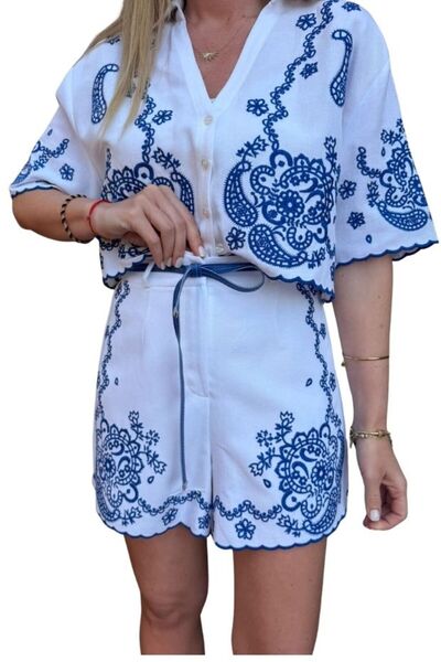 Quzu Embroidery Detailed Women's Shorts Srt02112 White