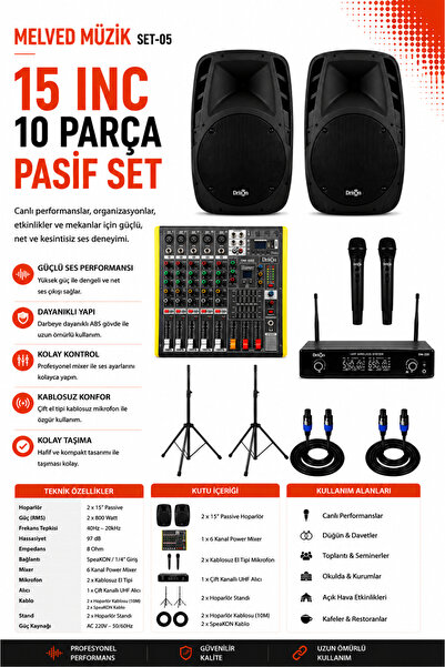 MELVED MÜZİK SET-05 PASİF HOPARLÖR DAVET EVİ KINA ORGANİZASYON DÜĞÜN SALONU O...