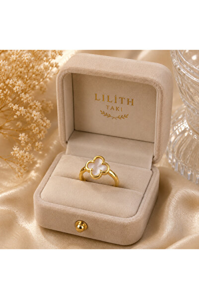 Lilith Takı Gold Women's Ring with Clover Figure |   Elegant Lucky Clover Des...