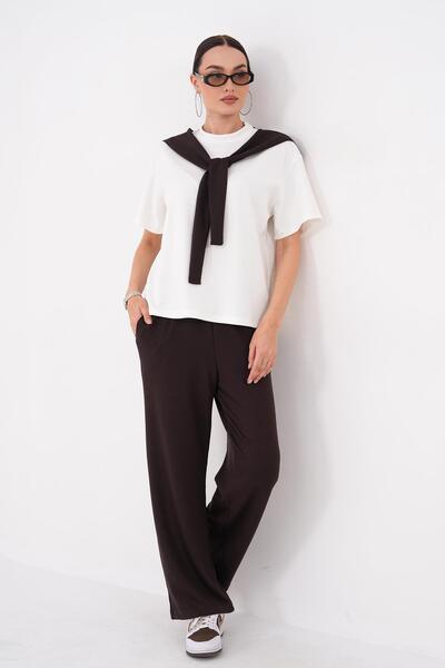 ŞİMAL Women's Shawl Look Detailed T-Shirt and Pants Set 260652 -