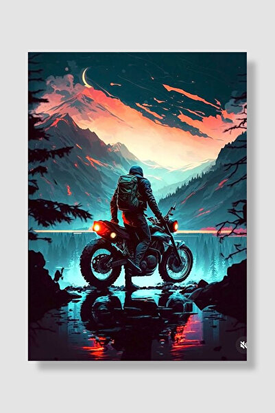 Luna Marissa Bikerski poster, ilustracija noćne scene biciklisti na planinsko...