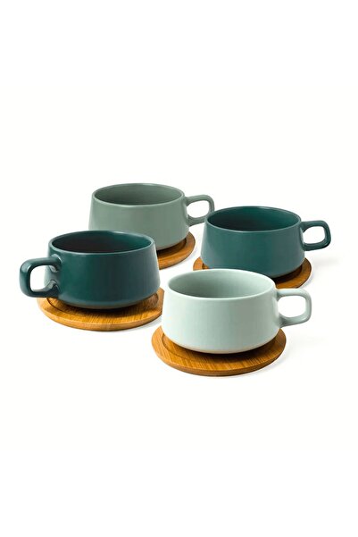MIAMIO Set of 4 cappuccino cups with saucer made of bamboo, Luxe collection, ...