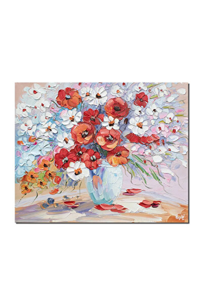 artnova Ръчно рисувана 3D картина на макове и маргаритки, 50x40см, маслена на...