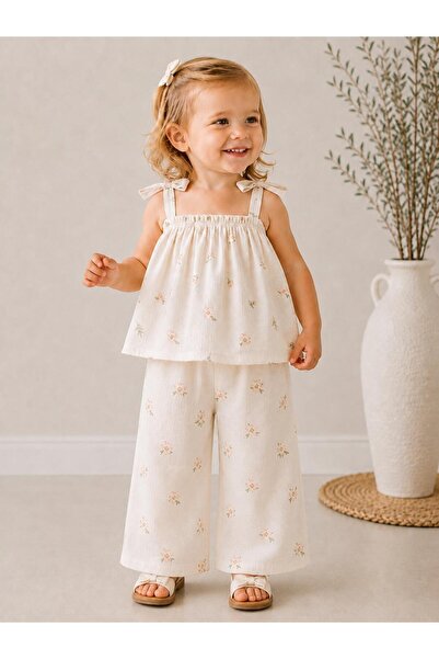 Moda Lina Baby Girl's Floral Patterned Muslin 2-Piece Set (Shorts or Pants Op...