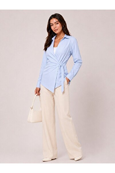 EMMAS CLOTHİNG Women's Double-Breasted Tie-Down Poplin Shirt