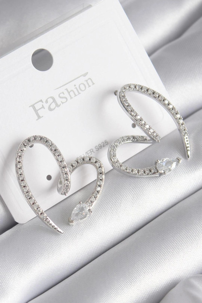 ARMÜZ Brass Silver Color Zircon Stone Snake Heart Model Women's Earrings