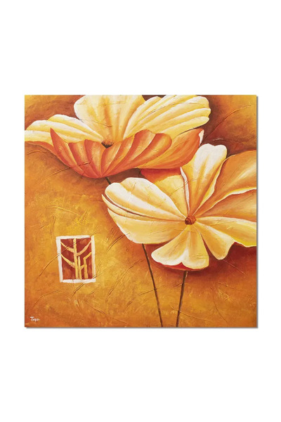 artnova Гигантска ръчно рисувана картина, Жълти цветя, 100x100см, маслени бои...