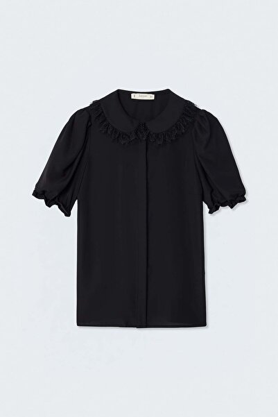 Sateen Collar Detailed Shirt - Black